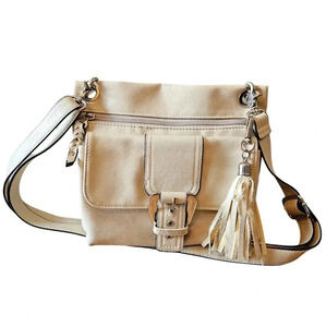 Naturalizer Zipper Pocket Cream Leather Messenger  Crossbody Bag